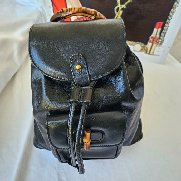 EUC Gucci Bamboo Backpack Leather Mini Black - Picture 1 of 13